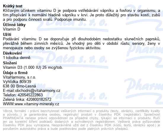 Vitaharmony Vitamin D3 1000iu Tobolek 150 - popis