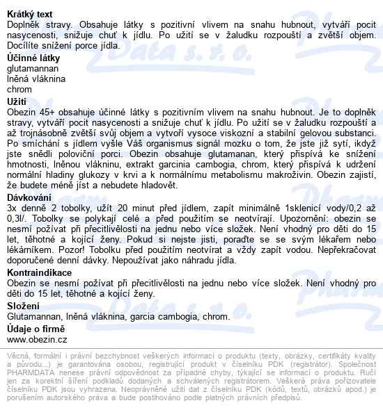 Obezin 45+ Duopack Tobolek 180 - popis