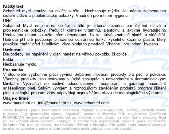 Sebamed Mycí Emulze Na Obličej A Tělo 200ml - popis