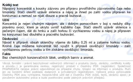 čaj Pečený Notea Zázvor 55ml - popis