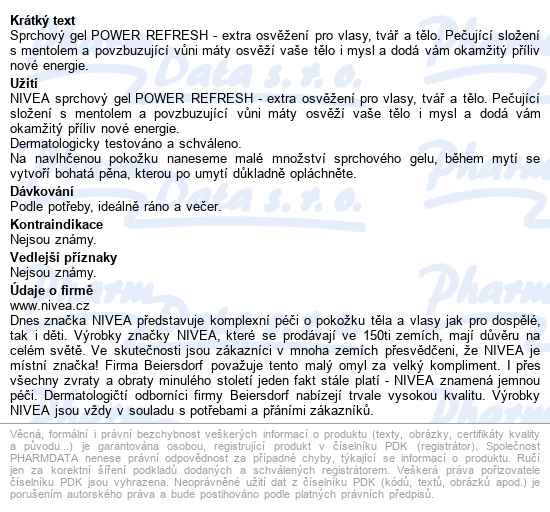 Nivea Men Sprchový Gel Power Refresh 250ml 80834 - popis