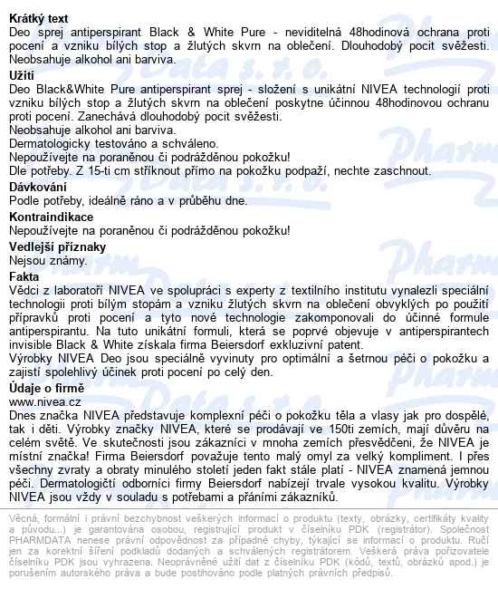 Nivea Black&white Pure Ap Sprej 150ml 82230 - popis