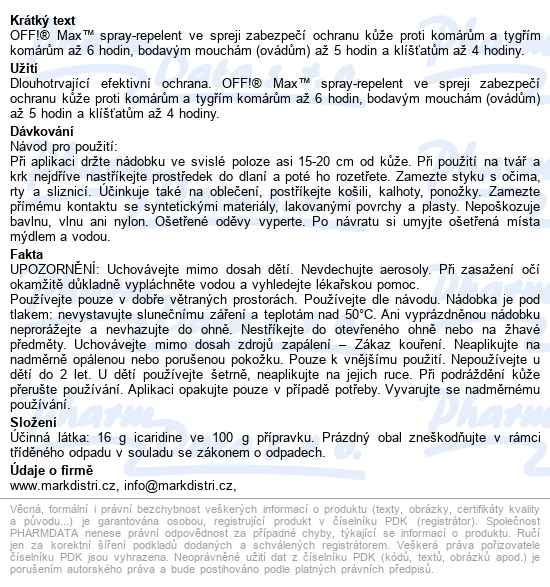 Off! Max Repelent Spray 100ml - popis