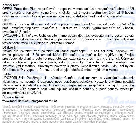 Off! Protection Plus Repelent Rozprašovač 100ml - popis