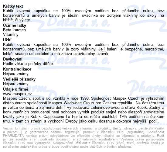 Kubík 100% Ovocná Kapsička Banán-jablko 100g - popis