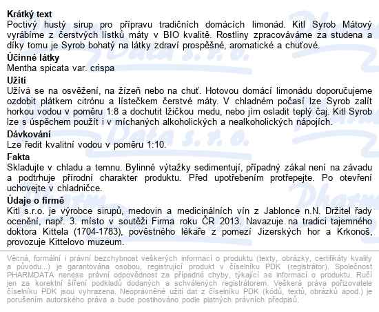 Kitl Syrob Mátový 500ml - popis