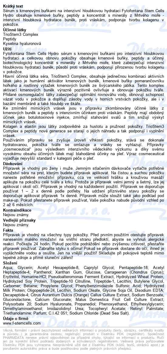 Fytofontana Stem Cells Hydro 30ml - popis