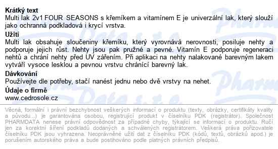 Four Seasons Multi Lak 2v1 S Křemíkem A Vit.e 14ml - popis