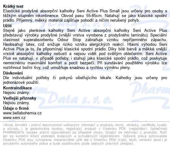 Seni Active Plus Small kalhotky absorpční natahovací, boky 55-85cm,1900ml - popis