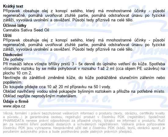 Alpa Francovka Konopí 60ml - popis