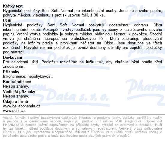 Seni Soft Normal podložky absorpční, 60x60cm, savost 950ml, 30ks - popis