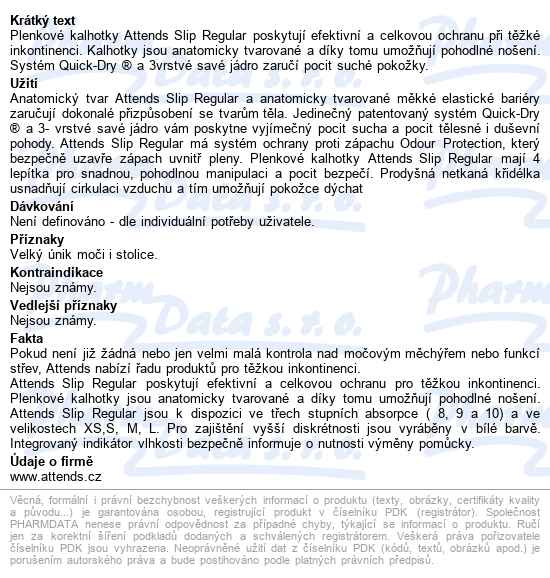 Kalhotky Absorpční Attends Slip Regular 10 Medium boky 80-110cm,prodyšné,3299ml,26ks - popis