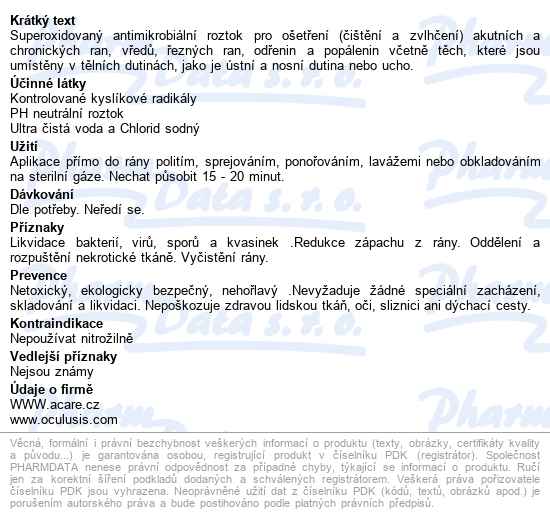 Roztok Oplachový Superoxidovaný Microdacyn 60 Wound Care roztok,500ml - popis