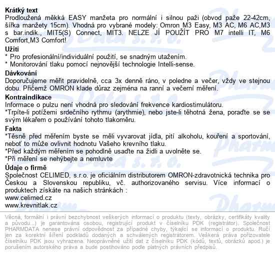 Manžeta Easy Ec-l Prodl.obv.paže 22-42cm Pro Omron - popis