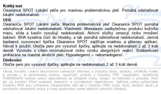 Avene Cleanance Spot Lokální Péče 0.25g - popis