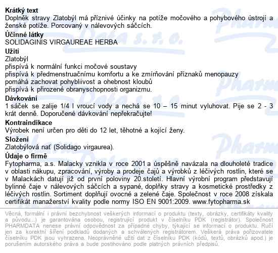 Zlatobýl Porcovaný 20x1.5g Fytopharma - popis