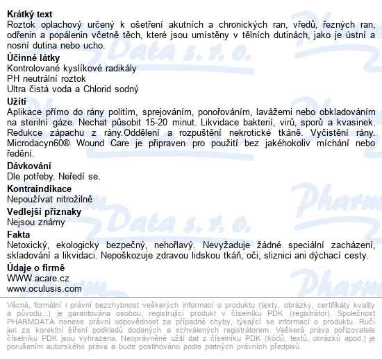 Roztok Oplachový Superoxidovaný Microdacyn60 Wound Care roztok s dávkovačem,250ml - popis