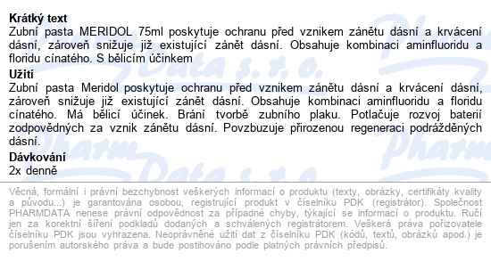 Meridol Zubní Pasta Gentle White 75ml - popis