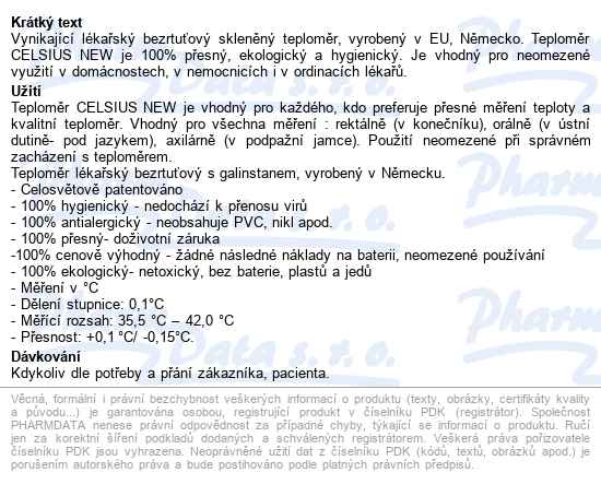 Celsius Classic Teploměr Lékařský Bezrtuťový - popis