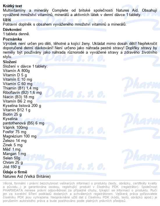 Multivitamíny A Minerály Complete Tbl.90 - popis