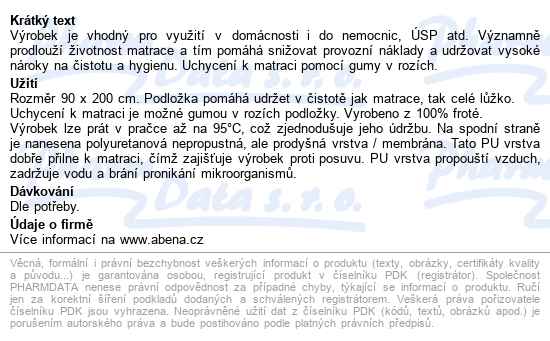Nepropustná Podložka 90x200 - popis