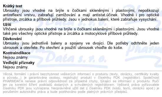 Ubrousky Vlhčené Na Brýle Reinex 30ks - popis