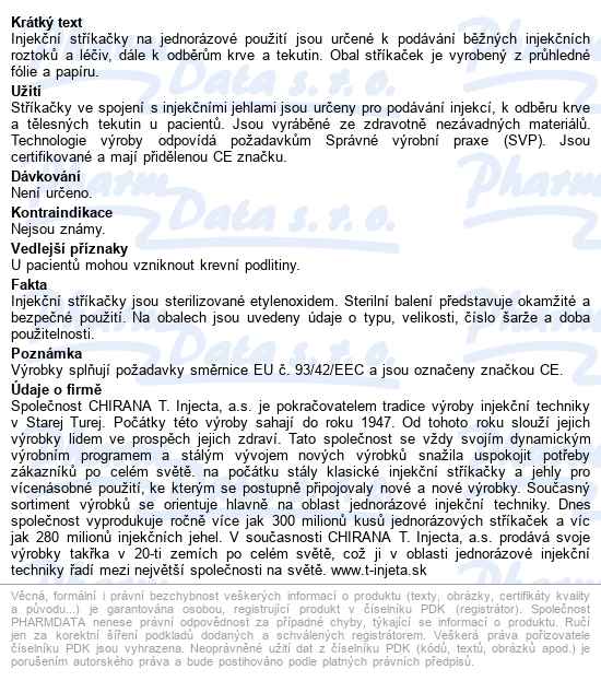 Inj.střík.20ml Chirana Luer 80ks Jednoráz. - popis