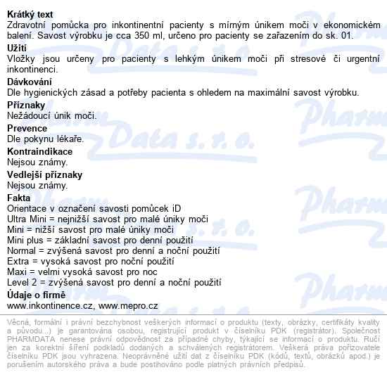 Vložky Absorpční Id Expert Light Normal 350ml,cotton feel,28ks - popis