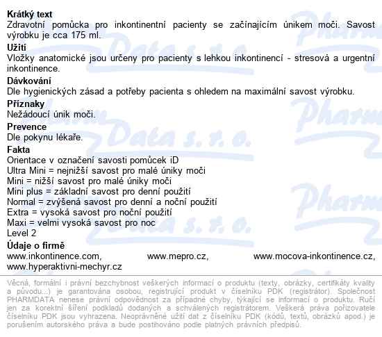 Vložky Absorpční Id Light Mini 175ml,cotton feel,jednotlivě balené,20ks - popis