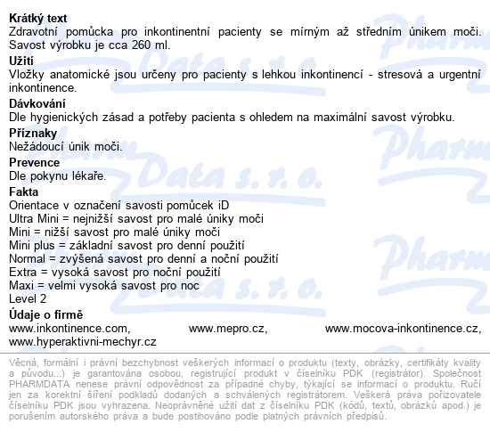 Vložky Absorpční Id Light Mini Plus 260ml,cotton feel,jednotlivě balené,16ks - popis