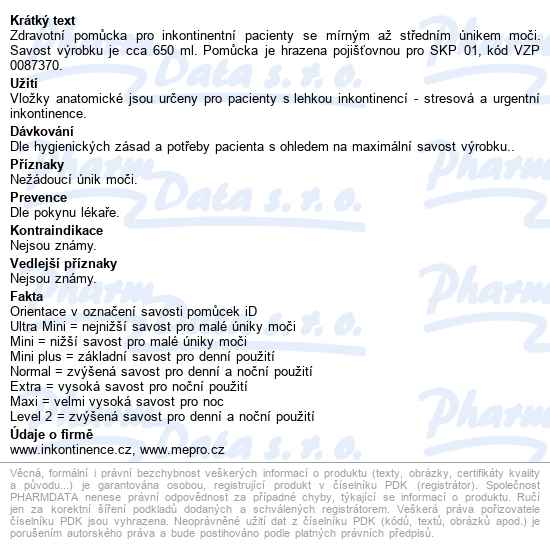 Vložky Absorpční Id Expert Light Extra 650ml,cotton feel,28ks - popis