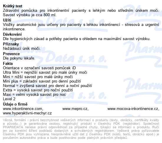 Vložky Absorpční Id Light Maxi 800ml,cotton feel,jednotlivě balené,10ks - popis