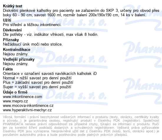 Kalhotky Absorpční Id Pants Small-plus boky 60-90cm,1600ml,prodyšné,14ks - popis