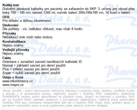 Kalhotky Absorpční Id Pants Large-normal boky 100-145cm,1340ml,prodyšné,14ks - popis