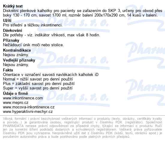 Kalhotky Absorpční Id Pants X-large Plus boky 130-170cm,1700ml,prodyšné,14ks - popis