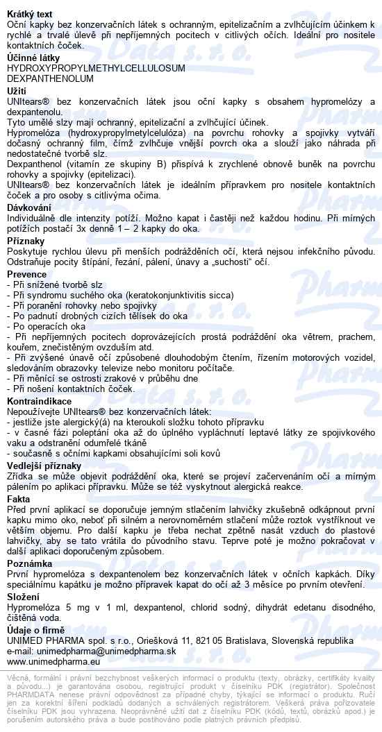 Unitears Bez Konzervačních Látek 1x10ml - popis