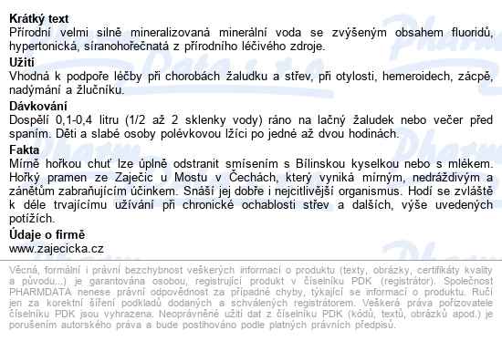 Zaječická Hořká Voda 500ml - popis