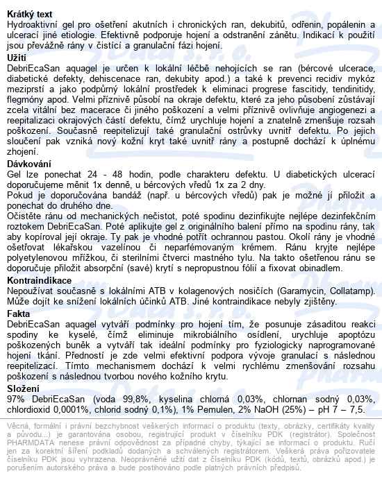 Debriecasan Aquagel 30g, tuba, kat.číslo 0326 - popis