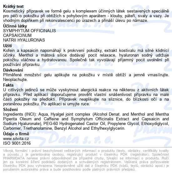 Hyalgel Mazání Na Klouby 250ml - popis