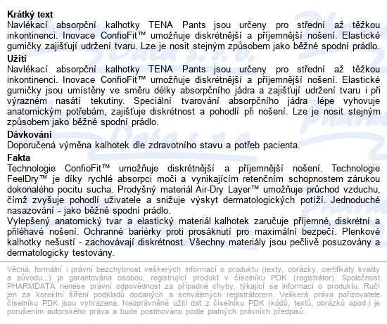 Tena Pants Super Small kalhotky absorpční natahovací,boky 65-85cm,2010ml, - popis