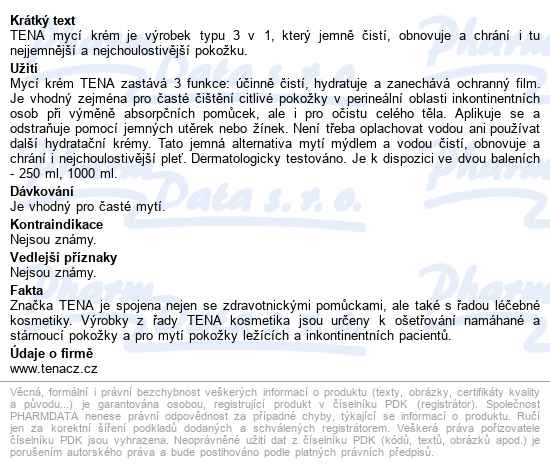 Tena Wash Cream Mycí Krém 1000ml 4250 - popis