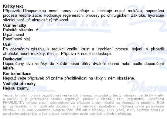 Rinopanteina Nosní Sprej 20ml - popis