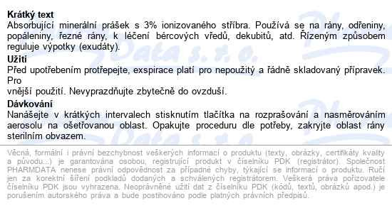 Argogen Spray přípravek na bázi ionizovaného stříbra 125 ml - popis