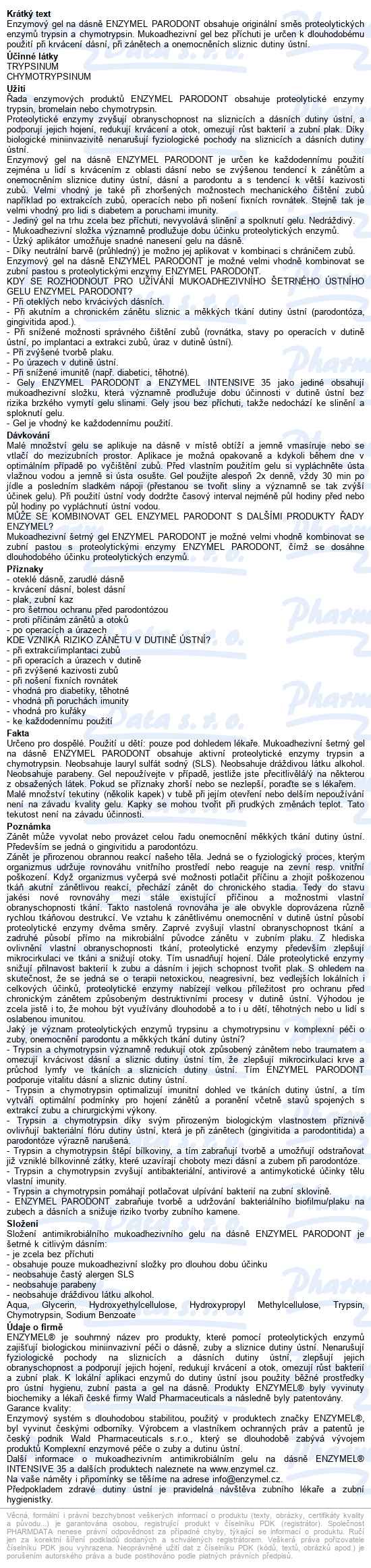 Enzymel Parodont Enzymový Gel Na Dásně 30ml - popis
