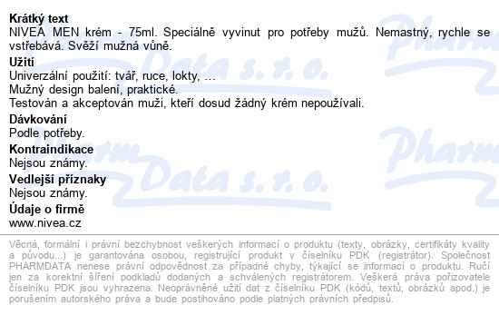 Nivea Men Krém 75ml 83922 - popis