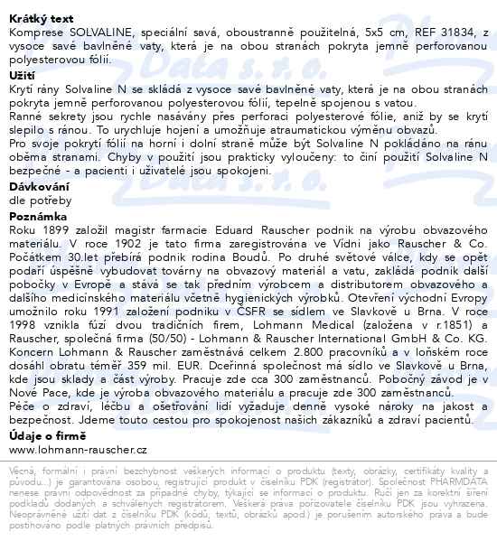 Komprese Solvaline N speciální savá 5cmx5cm sterilní 25 kusů - popis