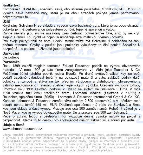 Kompresy Solvaline N Sterilní 10cm x 10cm, speciální savé, oboustranně použiteln - popis