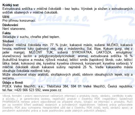 Poex Snack Exclusive Srdíčka v mléčné čokoládě 90 g - popis