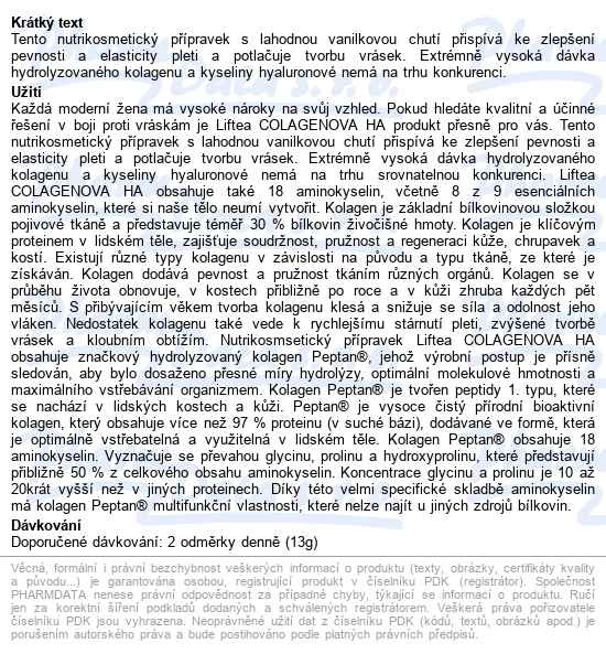 Liftea Colagenova Vanilka 390g - popis