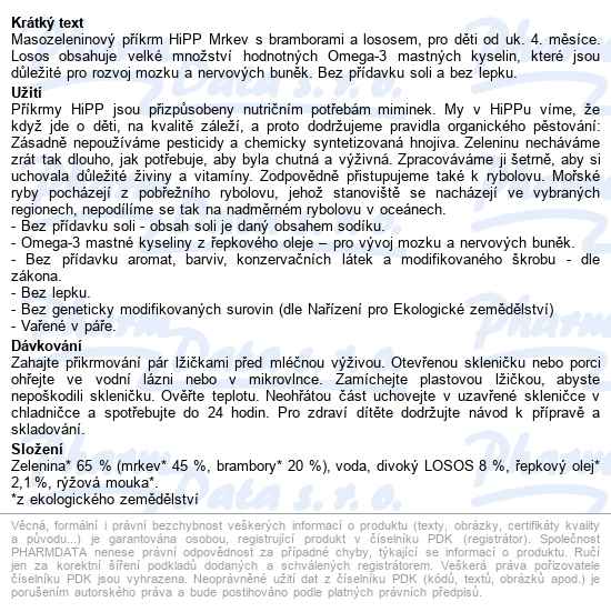 Hipp Mrkev S Bramborami A Lososem 4m 190g - popis